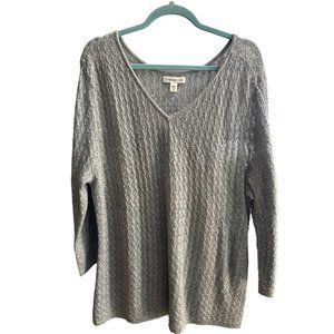 Coldwater Creek size XL gray sequined wool blend lightweight v neck sweater